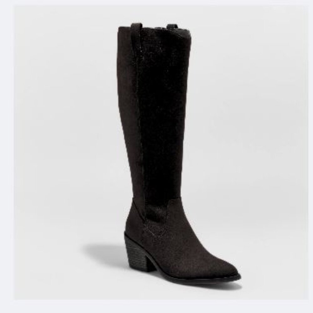 Universal Thread tall black cowboy western boots vegan suede